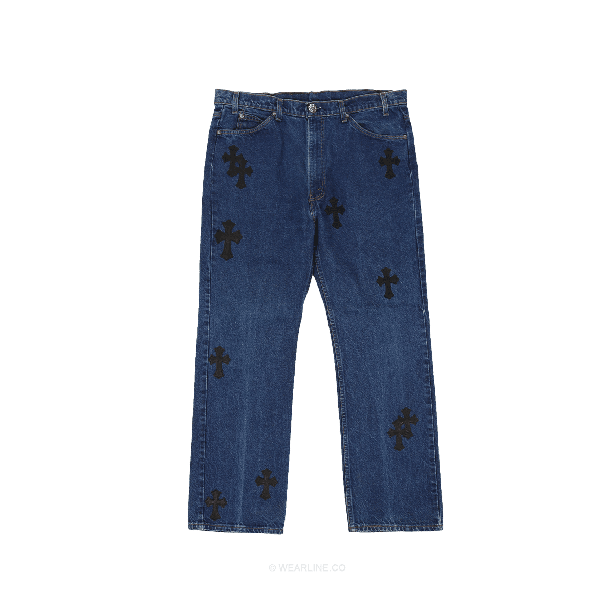 CHROME HEARTS White & Blue Leather Cross Patches Jeans – SHENGLI ROAD MARKET